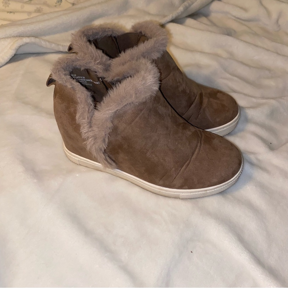 Torrid Wedge Booties with Faux Fur Trim